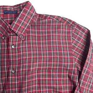 Vintage Manhattan Sport Men’s Button Down Shirt Red White Plaid Long Sleeve Sz M